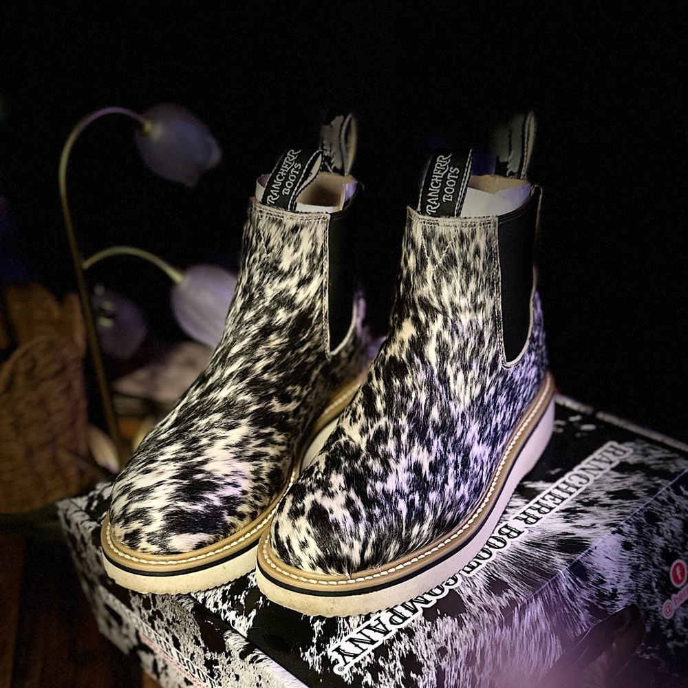 Black and White Cowhide Rancherr Boots